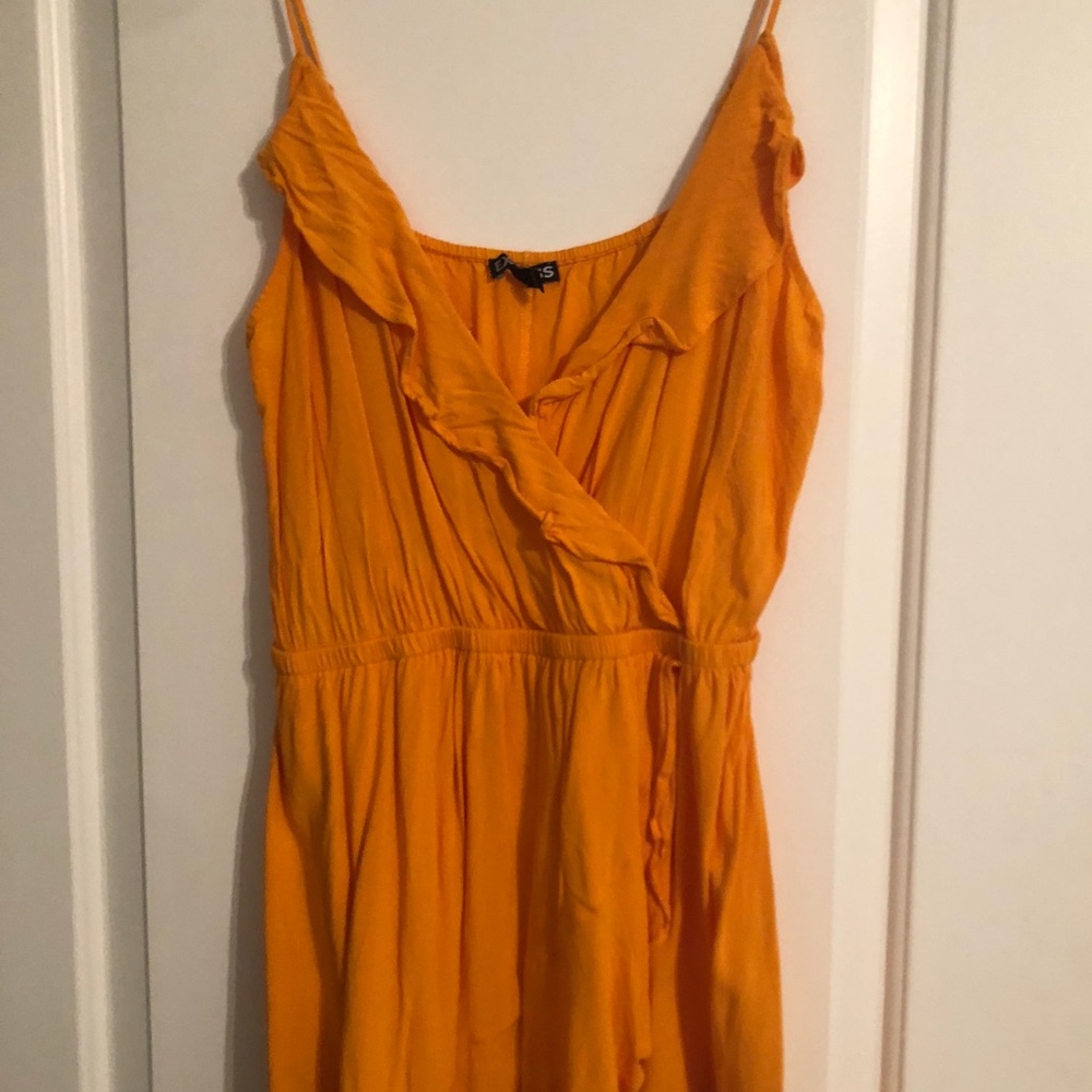 Tangerine ruffle spaghetti strap dress